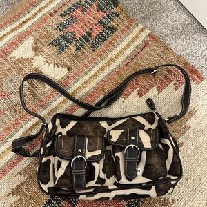 Y2K Vintage Giraffe Print Buckle Shoulder Bag 🤎